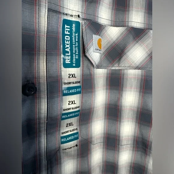 Carhartt NWT Men’s Force Relaxed Fit Short Sleeve Button Front Plaid Shirt - Picture 5 of 14